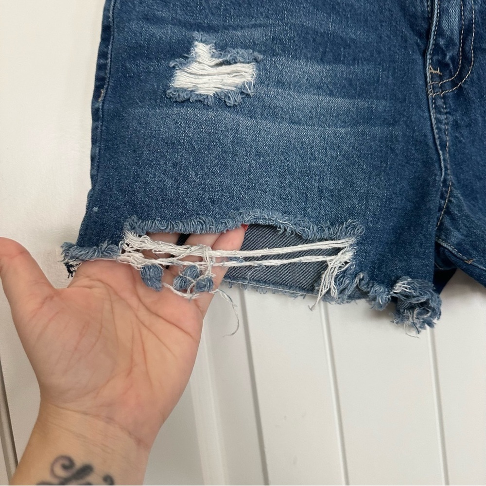 Women’s Blue Distressed Jean Shorts - Picture 2 of 9